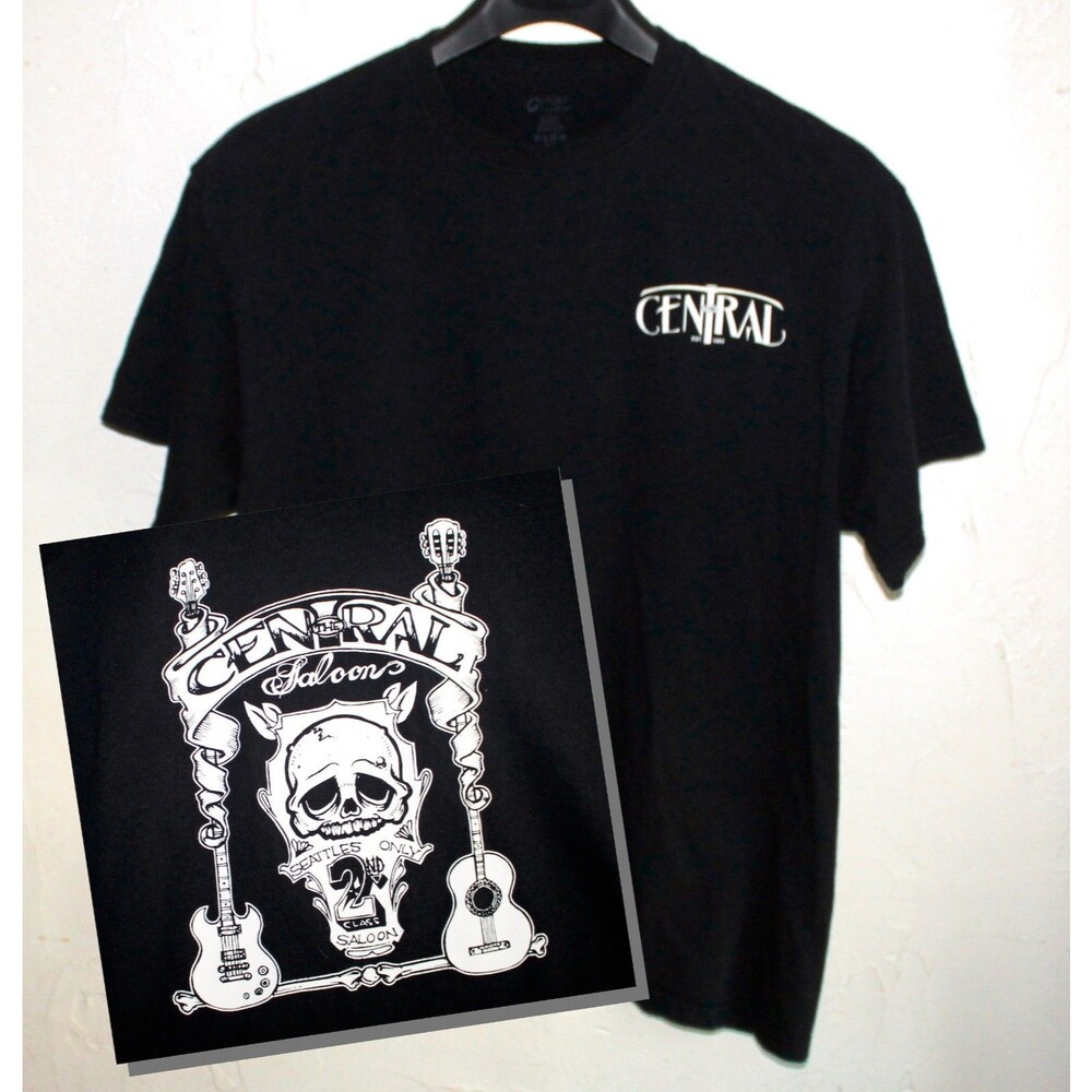 The Central Saloon Seattle XL T Shirt black Skull Guitar Grunge Music